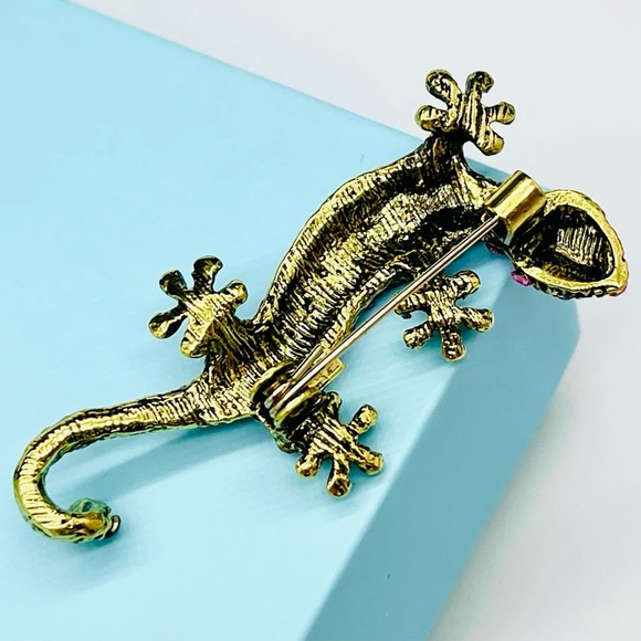 Lizard Brooch Lizard Pin Reptile Brooch Reptile Pin Lizard Rhinestone Brooch - Picture 3 of 4